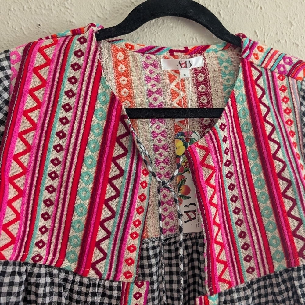 NWT American & Beyond Pink Gingham Checkered Jacket With Bright Embroidery - Picture 5 of 7